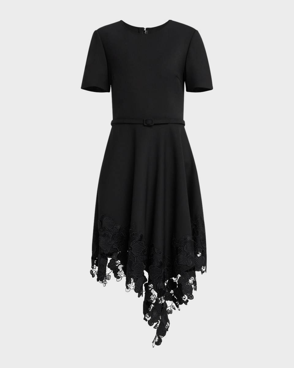 Orchid Guipure Asymmetric Hem Wool Dress